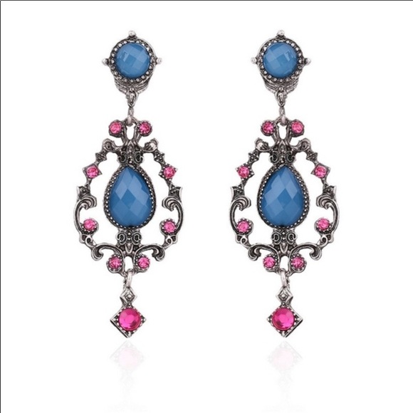 ๐ Lovely Large Colorful Rhinestone Rustic Style Statement Drop Earrings ๐ - Picture 4 of 5